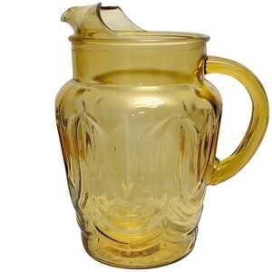 VTG Anchor Hocking Colonial Amber Swirl 9” Tall Glass Pitcher with Ice Lip